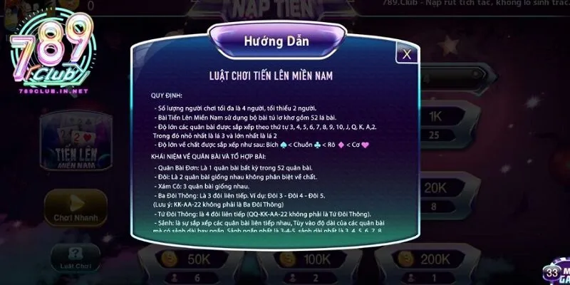 Luật chơi tiến lên miền nam cơ bản tại 789club